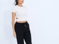 Black High Waist Basic Laced Jogger Polar Women's Tracksuit Bottom - 94622