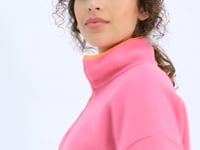 Sugar Pink Half Zipper Skirt Gathered Hem Straight Collar Oversize Women's Fleece Sweatshirt - 97234
