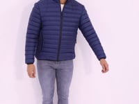 Navy Blue Zippered Standard Fit Cold-Resistant Men's Puffer Jacket - 88166