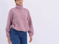 Dried Rose Half Zipper Skirt with Gathered Hem Women's Polar Oversize Sweatshirt - 97171