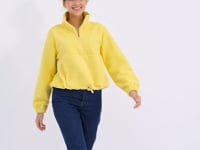 Lemon Half Zipper Skirt with Gathered Hem Women's Polar Oversize Sweatshirt - 97171