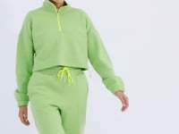 Peanut Green Low Shoulder Waist Gathered Half Length Zipper Oversized Women's Tracksuit Set - 95321