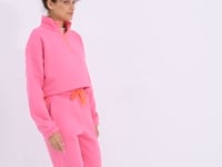 Sugar Pink Low Shoulder Waist Gathered Half Zip Oversized Women's Tracksuit Set - 95321