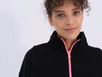 Black Low Shoulder Waist Gathered Half Zip Oversized Women's Tracksuit Set - 95321