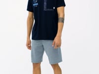 Navy Blue Pocket Detailed Printed O Collar Men's T-Shirt - 88184