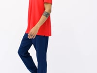 Red Polo Collar Logo Embroidered Standard Fit Men's T-shirt - 88237