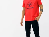 Red Print and Compass Printed Standard Fit O Collar Men's T-Shirt - 88173