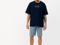 Navy Blue Embroidered Oversize O Collar Men's T-Shirt - 88178