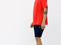 Red Sleeve Embroidered Detailed Basic Oversize Men's T-Shirt - 88193