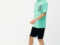 Forest Green Printed Hooded Kangaroo Pocket Oversize Men's T-shirt - 88196