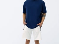 Indigo Hooded Sleeve Label Detailed Oversize Men's T-shirt - 88179