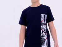 Navy Blue Printed Detailed O Collar Standard Fit Boys T-Shirt - 11104