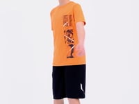 Orange Print Detailed O Collar Standard Cut Boys' T-Shirt - 11104