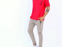 Red Pocket Detailed Printed Standard Mold Polo Collar Men's T-Shirt - 88241
