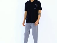 Black Pocket Detailed Printed Standard Fit Polo Collar Men's T-Shirt - 88241