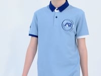 Light Blue Cuff Colored Logo Embroidered Standard Fit Polo Collar Boys T-Shirt - 11138