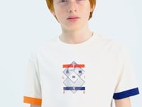 Ecru Colored Edge Detailed Printed Oversize Boys' T-Shirt - 11137