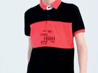 Black Color Gradient Embroidered Detailed Standard Pattern Polo Collar Boys T-Shirt - 11110