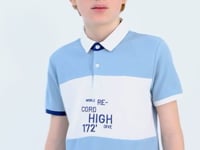 Light Blue Color Gradient Embroidered Detailed Standard Pattern Polo Collar Boys T-Shirt - 11110