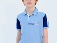 Blue Color Block Shoulder Trim Detailed Standard Fit Boys T-Shirt - 11155