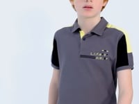 Dark Gray Color Blocked Shoulder Trim Detailed Standard Fit Boys T-Shirt - 11155