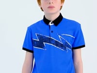Printed Sleeve Detailed Standard Mold Polo Collar Boys T-Shirt - 11154