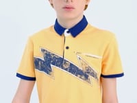 Melon Inside Print Detailed Standard Mold Polo Collar Boys T-Shirt - 11154