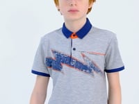 Grey Melange Print Detailed Standard Mold Polo Collar Boys T-Shirt - 11154