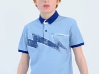 Light Blue Print Detailed Standard Cut Polo Collar Boys T-Shirt - 11154