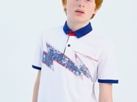 White Print Detailed Standard Fit Polo Collar Boys T-Shirt - 11154