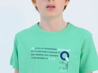 Olive Green Print Detailed O Collar Standard Fit Boys T-Shirt - 11145