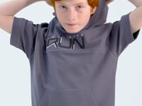 Dark Gray Kangaroo Pocket Hooded Oversize Boys T-Shirt - 11160