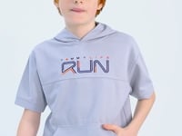 Gri Kangaroo Pocket Hooded Oversize Boys T-Shirt - 11160
