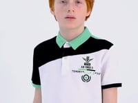 Block Embroidered Detailed Standard Pattern Polo Collar Boys T-Shirt - 11088