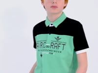 Forest Green Color Block Letter Embroidered Standard Fit Polo Collar Boys' T-Shirt - 11087