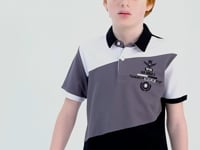 Black Color Block Embroidered Detailed Standard Pattern Polo Collar Boys T-Shirt - 11088