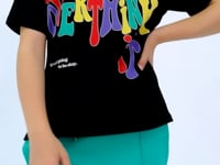 Black Printed Text O Collar Oversize Short Sleeve Girls' T-Shirt - 75112