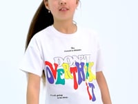 White Color Print O Collar Oversize Short Sleeve Girl's T-Shirt - 75112