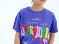 Light Purple Printed O Collar Oversize Short Sleeve Girls T-Shirt - 75112