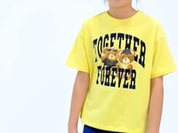 Yellow Teddy Bear Print O Collar Oversize Short Sleeve Girls' T-Shirt - 75116