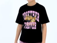 Black Teddy Bear Print O Collar Oversize Short Sleeve Girls T-Shirt - 75116