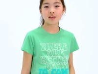 Light Green O Collar Printed Comfort Fit Short Sleeve Cropped Girl's T-Shirt - 75118