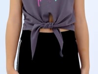 Dark Grey Heart Print Front Knot Detailed Comfortable Fit Girls' T-Shirt - 75114