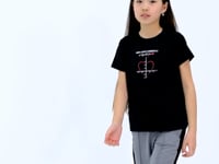 Black O Collar Print Detailed Relax Fit Girl's T-Shirt - 75129