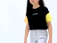 Black Print O Collar Low Shoulder Oversize Girls T-Shirt - 75130