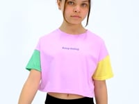 Pink Print O Collar Low Shoulder Oversize Girls T-Shirt - 75130