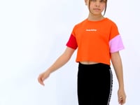 Orange Print Letter O Collar Low Shoulder Oversize Girls' T-Shirt - 75130