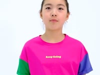 Fuchsia Print O Collar Low Shoulder Oversize Girls' T-Shirt - 75130
