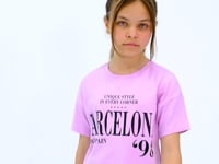 Pink O Collar Printed Text Drop Shoulder Oversize Girl's T-Shirt - 75115