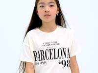 Ecru O Collar Printed Low Shoulder Oversize Girls' T-Shirt - 75115